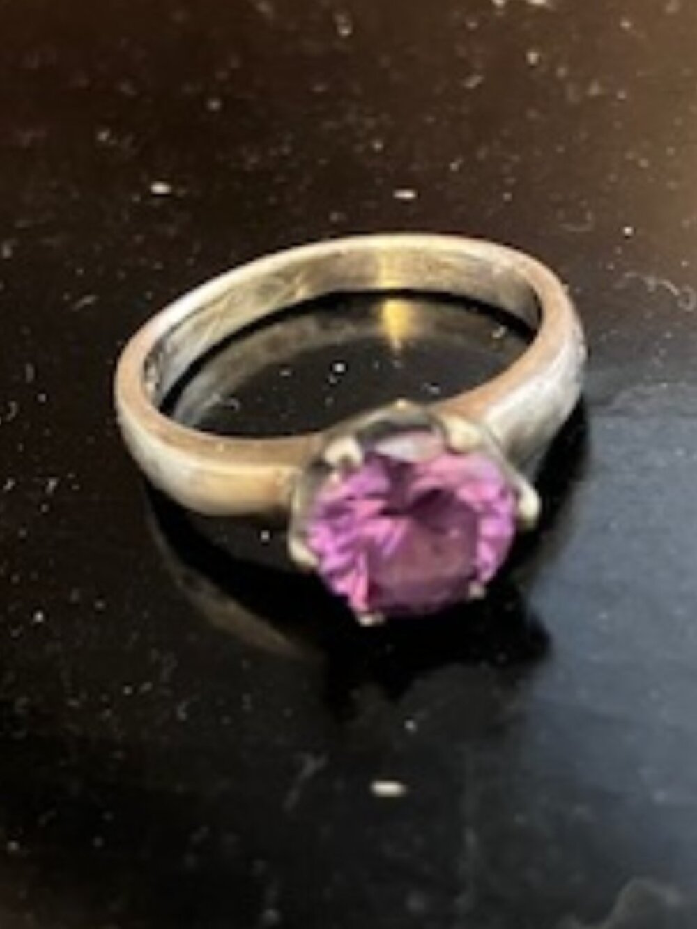 Lilac Glass Princess Cut Ring Size 5